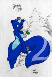 1girls 2004 anthro anthrofied blue_fur breasts female female_only flower furry happy_tree_friends mondo_media naked ni nude outdoors outside petunia skunk solo tagme