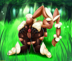 1girls all_fours anus apple_butt ass ass_grab breasts cotton female fluff forest fur furry furry_only grass lagomorph legwear looking_back lopunny mammal mega_evolution mega_lopunny nature nintendo nipples open_mouth outdoors pokémon_(species) pokemon pokemon_(species) presenting presenting_anus presenting_hindquarters presenting_pussy puffy_anus pussy rabbit rear_view shadman shagbase sideboob spreading stockings tail tall_grass thecon thick_thighs tree uncensored video_games wide_hips