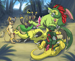 bayleef eeveelution fur furry_ears furry_tail irene male/male male_only meganium nintendo pokémon_(species) pokemon pokemon_(species) pussy sandslash scyther tail umbreon