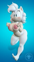 big_breasts breasts fan_character nude simple_background solo solo_female sonic_(series) sophie_(argento) white_fur