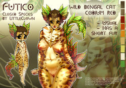 2d 5_fingers absurd_res anthro areola belly bengal_cat black_eyes breasts brown_hair detailed_background domestic_cat english_text felid feline felis female fingers front_view fur futico genitals hair hi_res leaf leaf_ears leaf_tail littleclown mammal model_sheet multicolored_body multicolored_fur multiple_angles navel neck_tuft nipples pussy red_areola red_nipples short_hair solo standing sylvia_the_pokegirl text tuft url