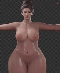 1girls 3d 3d_(artwork) black_hair blender bottomless breasts chubby curvaceous female female_only final_fantasy final_fantasy_vii generalbutch huge_ass madam_m milf navel nipples pussy solo thick_thighs uncensored