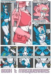 2girls 2robots armour ass autobot blue_eyes calibos caption chromia comic comic_page cybertronian elita_1 elita_one female female_focus female_only multiple_girls tagme transformers undressing vagina yuri