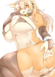 absurd_res anthro big_breasts bikini blush breasts canid canine clothing faeki_(character) female fox fur genitals ginko0101 hair hi_res huge_breasts kemono mammal nipples pussy solo swimwear