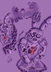 anal animatronic asphyxiation death five_nights_at_freddy's hi_res humanoid jameslewis kissing machine male male/male necrophilia original_character purple_background robot rough_sketch simple_background sketch springtrap springtrap_(fnaf) strangling video_games