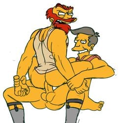 anal anal_sex balls beard boner color_edit colored duo edit erection gay groundskeeper_willie hornyanondragon human iyumiblue male male/male male_only muscles penetration penis sex seymour_skinner sketch the_simpsons yaoi