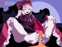 1boy 1boy1girl 1girls barefoot blush cock deviantart_username dick donvirus dress dress_lift fang fang_out feet feet_focus feet_on_penis female foot footjob hair_bow hand_on_cheek hand_on_face male male/female nails open_mouth overlord_(maruyama) patreon patreon_logo patreon_username penis pink_toenail_polish pink_toenails red_eyes red_eyes_female shalltear_bloodfallen toes tongue tumblr_username vampire vampire_girl vein veiny_penis watermark white_hair white_hair_female