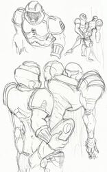 1boy 1girls against_wall armor armored_samus armored_sex crossover doom doom_slayer_(doom) doomguy eastern_and_western_character female helmet helmet_with_visor ladylibido male metroid nintendo power_armor power_suit samus_aran sex sketch straight tagme varia_suit varia_suit_helmet