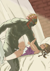 bed_sheet captured choking cum_in_pussy cum_inside defeated enslaved_royal ganondorf ganondorf_(twilight_princess) gerudo green_skin hylian interspecies lace larger_male lying missionary_position neck_grab nintendo on_back on_bed princess_zelda rape resisting saibutts_(artist) size_difference smaller_female struggling the_legend_of_zelda triforce-shaped_pubic_hair twilight_princess zelda_(twilight_princess)