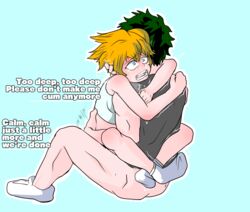 1boy 1girls ankle_socks anklehighs arms_around_neck big_penis blue_eyes bottomless cowgirl_position cry crying cumming faceless_male female green_hair hand_on_back hand_on_head hug huge_cock hugging itsuka_kendou izuku_midoriya kendou_itsuka leg_lock legs_behind_back light-skinned_female light-skinned_male light_skin lotus_position male male/female midoriya_izuku my_hero_academia orange_hair orgasm overstimulation partially_clothed sex sitting_on_penis socks tears text trembling wellllll white_socks