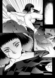 1boy 1girls :>= artist_request blowjob breasts comic deepthroat defeated demon demon_girl demon_slayer erection fangs fellatio female femdom handjob human interspecies kamado_tanjirou kimetsu_no_yaiba long_tongue male male_human/female_demon monochrome multi_arm multi_limb nipples oral penis rape reverse_forced_oral reverse_rape saliva straight susamaru tongue uncensored