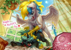 2020 absurd_res blush cirrus_sky cutie_mark dialogue digital_media_(artwork) duo electro_current_(oc) english_text equid eyebrows fan_character feathered_wings feathers feral furry hi_res holivi hooves horn impregnation male mammal my_little_pony open_mouth ovum penetration sex sperm_cell text unicorn wings