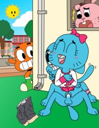 being_watched blushing bodily_fluids cartoon_network cowgirl_position cucked_by_own_son cuckold cum cum_in_pussy cum_inside darwin_watterson edit feline female functionally_nude gumball_watterson happy happy_sex incest male middle_finger mostly_nude mother mother_and_son nicole_watterson outdoor_sex outdoors random_anon richard_watterson shocked son straight tailwag the_amazing_world_of_gumball third-party_edit time_travel vaginal_penetration