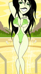 1girls areola areolae bikini bikini_bottom bikini_top black_hair breasts bust busty disney female female_only green_eyes green_hair green_skin happy_female horny_female kim_possible long_hair pussy pussy_juice shego solo solo_female solo_focus thin thin_female vagina villainess wet wet_body wet_pussy