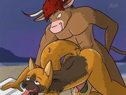 4:3 aafox196 alex_(aafox196) anal anal_sex anthro anthro_on_anthro anthro_penetrated anthro_penetrating anthro_penetrating_anthro balls beach biped bodily_fluids bovid bovine canid canine canis cattle character_request cum detailed_background domestic_dog duo erection from_behind_position fur genital_fluids genitals german_shepherd hair herding_dog hi_res horn humanoid humanoid_genitalia humanoid_penis interspecies male male/male male_penetrated male_penetrating male_penetrating_male mammal muscular muscular_male night nude original original_character original_characters pastoral_dog penetration penis seaside sex tongue