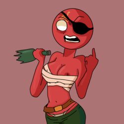 bandage countryhumans countryhumans_girl jojofan_alsoch middle_finger panties solo_female soviet soviet_flag soviet_union soviet_union_(countryhumans)