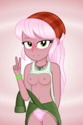 1girls animated breasts equestria_girls female female_only friendship_is_magic hasbro humanized looking_at_viewer my_little_pony peace_sign randomtriples raspberry_lilac raspberry_lilac_(eg) shirt solo solo_female tank_top tank_top_lift