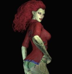 3d batman:_arkham_asylum batman_(series) dc dc_comics green_skin green_underwear official pamela_isley plant_girl poison_ivy poison_ivy_(arkham_asylum) red_hair red_shirt screenshot sexy_butt villainess