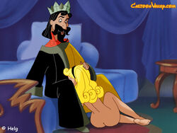 aurora_(sleeping_beauty) beard blowjob cartoonvalley.com clothed_male_nude_female crown disney disney_princess father_and_daughter fellatio hand_on_head helg incest king_stefan kneeling nude princess royalty sitting sleeping_beauty_(1959_film)