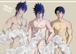 3boys abs attack_on_titan balls black_clover black_hair blue_eyes brown_eyes censored crossover cum dick gay lemilkychoc levi_ackerman male male_focus male_only multiple_boys muscles muscular muscular_male naked naruto naruto_(series) naruto_shippuden nipples nude pale-skinned_male pale_skin pecs penis pose posing red_eyes sasuke_uchiha sharingan shingeki_no_kyojin short_hair standing testicles yaoi yuno_grinbellior