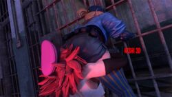 2girls 3d animated ass blonde_hair face_in_ass female female_only final_fight gif jail kishi lucia_morgan pink_hair poison_(final_fight) shorts street_fighter street_fighter_v yuri