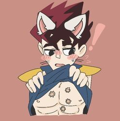 1boy bashful cat_ears chest hokuto_no_ken kenshiro male male_only neko scar scars shirt_lift shirt_up shy solo starchild_jojo