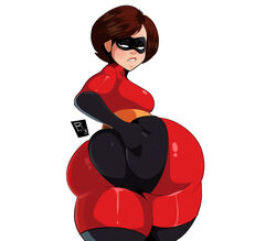 1girls alternate_ass_size armwear ass ass_grab barrybbeesly big_breasts blush bodysuit bottom_heavy brown_hair clothing disney elastigirl eyewear female footwear grabbing_own_ass handwear helen_parr high_resolution huge_ass huge_thighs large_ass legwear lips mask mature_female milf mother pixar shiny_clothes short_hair smooth_skin solo solo_female the_incredibles thick_thighs white_background wide_hips