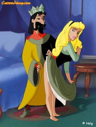 aurora_(sleeping_beauty) beard cartoonvalley.com clothed_male_nude_female clothing crown disney disney_princess dress dress_lift father_and_daughter helg incest king_stefan nude princess royalty sleeping_beauty_(1959_film)