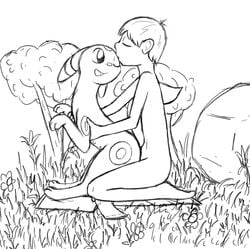 black_and_white canine female feral hug hugging hugging_from_behind human kissing male male_on_feral nipples pokemon sex sitting sketch tg-0 umbreon young younger_male