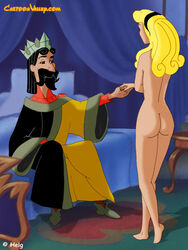 aurora_(sleeping_beauty) beard cartoonvalley.com clothed_male_nude_female crown disney disney_princess father_and_daughter helg incest king king_stefan nude princess reaching_out royalty sitting sleeping_beauty_(1959_film)