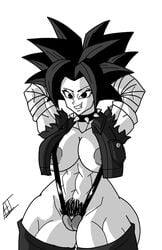 1girls afreetime big_ass big_breasts black_eyes black_hair cosplay dragon_ball dragon_ball_super dragon_ball_z female fusion hairy_pussy jacket kefla muscular_female necklace pubic_hair saiyan