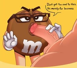 acstlu anthro balls blowjob dark_skin fellatio female female_focus food food_penetration glasses lips m&m's mars_incorporated ms._brown penis waddling_head