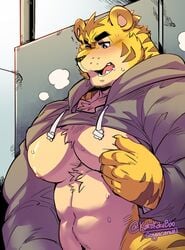 animal_crossing anthro barazoku felid hi_res kokuhane kokukokuboo male male_only mammal nintendo nipple_tweak nipples pantherine panting solo tagme tiger tybalt_(animal_crossing) video_games