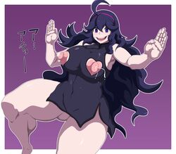 big_breasts black_hair female female_only hex_maniac human lactation long_hair nintendo nipples oryuto pokemon purple_eyes solo solo_female solo_focus thick_thighs