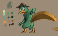 4_fingers ass balls beak blue_body blue_fur clothing fedora fingers fur furry genitals hat headgear headwear looking_back male male_only mammal monotreme perry_the_platypus phineas_and_ferb platypus skunkjunkie solo