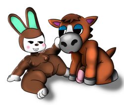 absurd_res alpha_channel animal_crossing anthro brown_nipples carmen_(animal_crossing) domestic_cat duo elmer_(animal_crossing) equid equine felid feline felis female fuzefurry genitals hi_res horse male mammal nintendo nipples penis simple_background straight transparent_background video_games