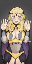 1girls against_glass bare_thighs blonde_hair bodystocking breast_press breasts breasts_against_glass breasts_on_glass claraspregs cleavage fire_emblem fire_emblem_fates fully_clothed grey_eyes happy inner_thighs large_breasts long_hair nintendo open_mouth open_smile ophelia_(fire_emblem) panties smile solo thighs yellow_panties