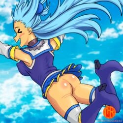 aqua_(konosuba) ass blue_hair blue_skirt blush blushing boots breasts bubble_ass bubble_butt butt erect_nipples exposed_ass falling going_commando happy heel_boots heels high_heel_boots knee_boots kono_subarashii_sekai_ni_shukufuku_wo! misfitrogue242 nipple_bulge no_panties skirt skirt_up thigh_boots thighhigh_boots