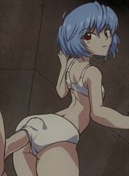 1girls ass blue_eyes blue_hair bra breasts buttjob cloth_job coffeelot duo expressionless female human looking_back male neon_genesis_evangelion pale-skinned_female pale_skin panties penis penis_in_underwear penis_under_clothes red_eyes rei_ayanami short_hair unseen_male_face