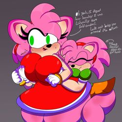 2girls 3barts amy_rose arousal aroused ass big_ass big_breasts big_butt bimbo blush blushing body_worship breast_jiggle breast_squeeze breast_worship breasts butt classic_amy_rose female female_only groping groping_breasts huge_ass huge_breasts nervous secretly_loves_it sega selfcest sonic_(series) sonic_the_hedgehog_(series) text thick_thighs time_paradox wide_hips yuri