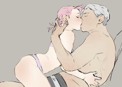 half-dressed jojo's_bizarre_adventure kissing male_focus male_only panties pink_hair risotto_nero vento_aureo vinegar_doppio white_hair