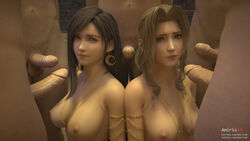 2girls 3d 5boys aerith_gainsborough amiris4 areolae big_breasts breasts erection female final_fantasy final_fantasy_vii large_breasts looking_at_viewer male nipples nude penis straight tifa_lockhart