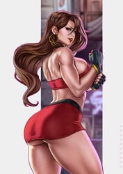 1girls ass blaze_fielding brown_eyes brown_hair dandon_fuga gloves miniskirt sega skirt solo streets_of_rage streets_of_rage_2 thick_thighs topwear