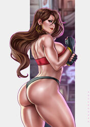 ass blaze_fielding brown_eyes brown_hair dandon_fuga no_skirt panties sega streets_of_rage streets_of_rage_2 thick_thighs thong topwear