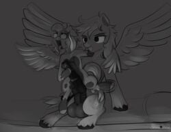 cosmonaut equid equine furry futanari hi_res horse intersex mammal monochrome my_little_pony pegasus pony sex size_difference wings