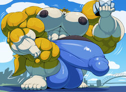 2020 5_fingers 5_toes anthro balls big_balls big_muscles big_pecs big_penis black_nipples black_penis bobert bridge canid canine canis clothed clothing cloud day domestic_dog erection eyewear feet fingers genitals holding_building holding_object huge_balls huge_cock huge_muscles huge_pecs hyper hyper_balls hyper_genitalia hyper_muscles hyper_pecs hyper_penis landmark_lifting lifting looking_at_viewer low-angle_view macro male mammal muscular nipples pecs penis plantigrade sky smile solo sunglasses sydney_(city) sydney_opera toes underwear underwear_only