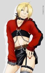 1boy coronel_disco crossdressing edward_elric femboy fullmetal_alchemist gay lipstick male male_only piercing skirt smirk tagme