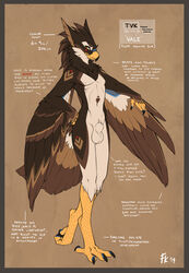 2019 4_toes android animal_genitalia anisodactyl anthro avian balls beak big_ears border brown_background brown_body brown_feathers feathers fluff-kevlar fur furry genitals hi_res looking_at_viewer machine male male_only mane markings nude orange_border robot sheath skinny solo tall talons tan_body tan_fur toes vale_(fluff-kevlar) wings yellow_eyes