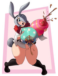 big_breasts breast_expansion bunny_ears lactation lewdloaf no_pants non-milk_lactation unusual_lactation