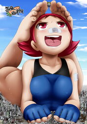 6cg17 crushing domination feet foot_fetish giantess gym_leader maylene_(pokemon) open_mouth pokemon pokemon_dppt round_tongue soles sweaty_breasts tight_clothing toes